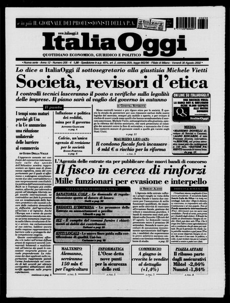 Italia oggi : quotidiano di economia finanza e politica